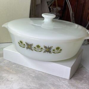 VTG Fire-King Meadow Green Casserole 1.5 QT with lid.